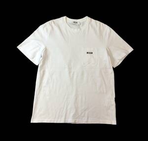 MSGM MILANO エムエスジーエム ポケット付き 半袖Tシャツ カットソー ホワイト 白 ITALY製 メンズ M 送料250円 (ma)