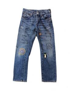 DENIM&DUNGAREE Denim Dungaree Denim pants jeans Vintage processing paint embroidery Kids 140