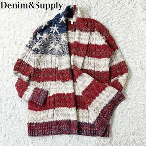 デニム&サプライ 星条旗 ニット シルク混 カーディガン ガウン 総柄 ケーブル編み Denim&Supply RALPH RAULEN ラルフローレン M相当 メンズ