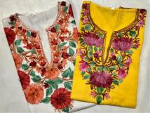 インド カシミール刺繍 可愛いカフタン風チュニックブラウス(黄)38_画像1