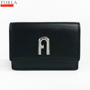 FURLA Furla new goods * outlet three folding purse WP00122 AX0733 moon Mini purse compact wallet leather Logo black free shipping 