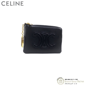 セリーヌ （CELINE） トリオンフ COIN＆Card Purse フック付き コイン カードポーチ カードケース 小銭入れ 10C66 ブラック（新品）