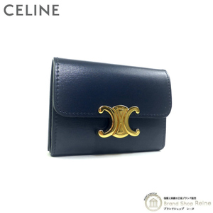 セリーヌ （CELINE） コイン入れ付き コンパクトウォレット トリオンフ 三つ折り 財布 10I65 ネイビー系（新品）