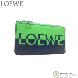 ロエベ （LOEWE） シグネチャー コインカードホルダー カードケース コインケース C314Z40X02 グリーン×ネイビー（新品同様）中古