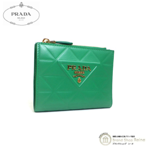 プラダ （PRADA） ソフトカーフ トライアングル メタル レタリングロゴ コンパクト 二つ折り 財布 1ML050 MANGO（新品）