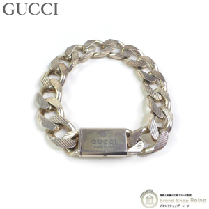  Gucci (GUCCI) flat chain bracele stripe sculpture en gray bin gSV925ki partition chain men's #21 silver ( used )