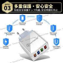 ACアダプター 4ポート USB充電器 急速充電 電源 スマホ iPhone Android Windows Mac アダプター 小型 軽量 多機能 QC3.0 安全保護 4個 黒_画像6