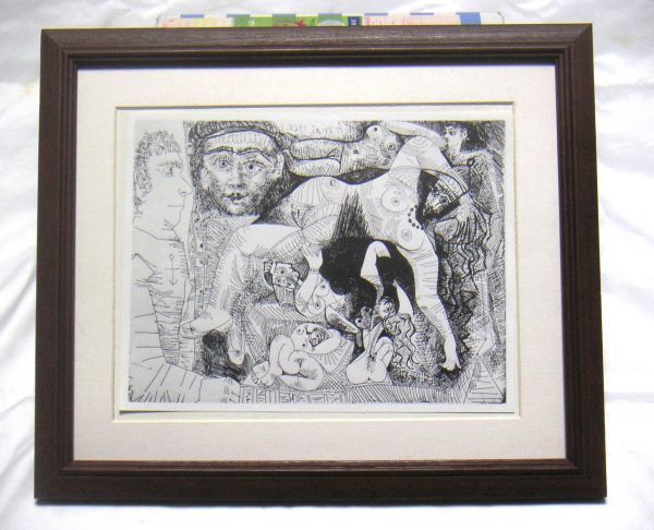 ◆Picasso copperplate print 374 (341) offset reproduction, wooden frame included, immediate purchase◆, artwork, painting, portrait