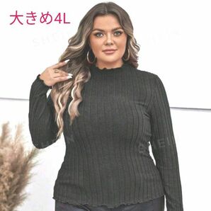 美品☆リブニットセーター 大きいサイズ 4L プラスサイズ 黒 ベーシック 長袖 SHEIN カットソー 