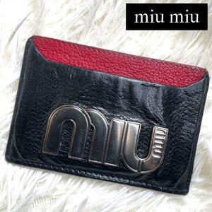 極希少品 入手困難 / miu miu ミュウミュウ ビッグメタルロゴマドラスカードケース カードホルダー 定期入れ レザー ブラック 5MC208