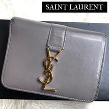 人気品 / SAINT LAURENT サンローラン YSLラインラージジップウォレット 二つ折り財布 レザー グレー カサンドラ 532867_画像1