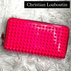 人気品 / Christian Louboutin クリスチャンルブタン ピンクパネトーネジッピーウォレット 長財布 パテントレザー ピンク レッド