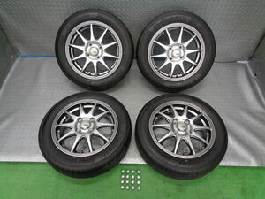 バリ山! 社外 14 インチ アルミ ホイール タイヤ 4本 155/65R14 4.5J 100 4穴 4H ムーブ タント N-BOX スペーシア ワゴンR パレット デイズ