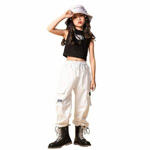 [LOLANTA] 子供服 女の子 ダンス衣装 キッズ ヒップホップダンス 服 子供 上下セット セットアップ ホワイト 150