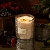 LA JOLIE MUSE アロマキャンドル 木芯 ブラックベリー＆ベルガモットの香り 大型 おしゃれ ガラスジャー 550g 90時間 自然素材の_画像3