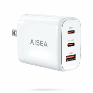 PD USB充電器 Aisea 65W GaN Type C 急速充電器 高速充電器 PD対応 USB-C×2 & USB A 3ポートGaN(窒化