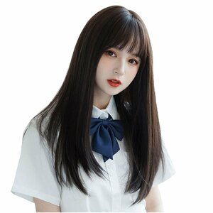 Villo wig long strut wig semi long black . woman equipment full wig Lolita cosplay wig wig small face nature heat-resisting ne