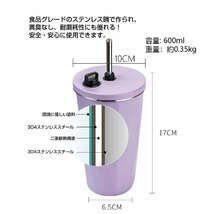 KalaCase タンブラー ストロー付き マグカップ 水筒 600ml 蓋付き 大容量 真空断熱 保温 保冷 直飲み 二重構造 ステンレス コーヒ_画像4