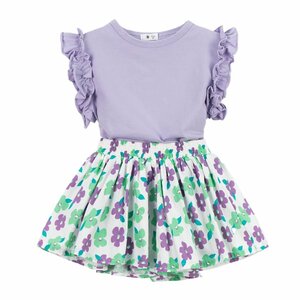 [Miipat] ベビー服 女の子 セットアップ 子供服 半袖 tシャツ キュロットスカート 上下セット 夏服 トップス ショートパンツ 花柄 フリ