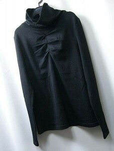 yas2-368 L&BEAUTIFUL■ 黒 胸元絞りデザイン タートルネックカットソー 長袖 毛混素材 /Mサイズ