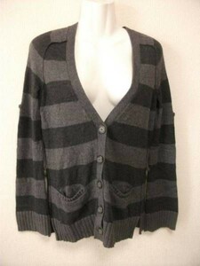 assk2-298*GAP Gap long sleeve V neck border cardigan pocket attaching outer feather woven thing gray XS/S size cotton .