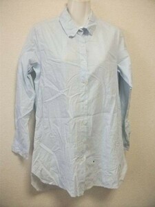 assk3-823☆...d..　長袖ストライプシャツ　シャツワンピ　ロングシャツ　トップス　水色×白　綿100%