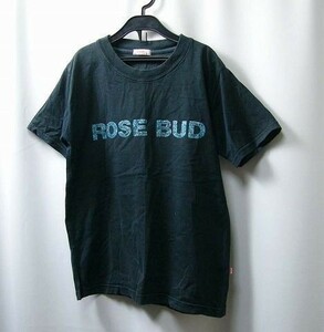 yas2-414 ROSE BUD■レディース 黒 ブランドロゴ ブルーラメデザイン Tシャツ/ONE SIZE