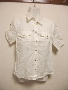assk4-123☆C.D.S BASIC　半袖シャツ　トップス　胸ポケット　オフホワイト　Mサイズ　綿麻混素材　バスト79-87