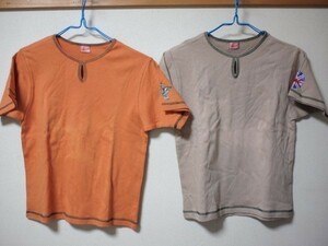 rsrs5-56 子供服 UPTEMPOKIDS トップス2点セット カジュアル ルームウェア Tシャツ 半袖 オレンジ ベージュ 袖プリント入り