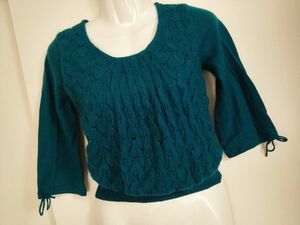 jjyk5-610 KUMIKYOKU Kumikyoku knitted tops 7 minute sleeve moheya. turquoise green green 2