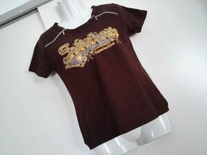 jjyk5-837 ■ LIGHT HEARTED ■ Tシャツ カットソー 半袖 ファスナー こげ茶 ダークブラウン コットン プリント M