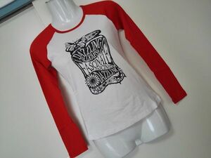 jjyk5-1078 ■ ラグランTシャツ ■ カットソー トップス 長袖 コットン プリント 赤×白 オフホワイト Mサイズくらい 新品
