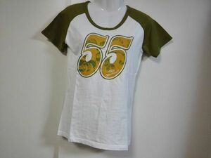 jjyk5-690 GU ジーユー Tシャツ カットソー 半袖 ラグランスリーブ カーキ×オフホワイト 白 コットン L