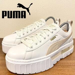 PUMA MAYZE LTH WMNS WHITE プーマ メイズ レザー ホワイト ベージュ 381983-02 レディース ローカットスニーカー 24cm