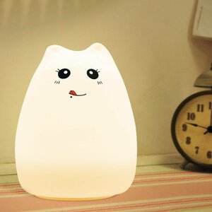 【食いしん坊猫】シリカゲル猫 LED雰囲気 七色のグラデーション光 USB充電式 ナイトライト 1200mAh充電式バッテリー 最大12時間連続動作