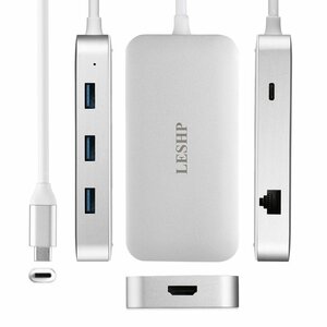 LESHP Type-C USB ハブ Macbook 対応【6in1】超軽量 HDMI 4K USB3.0 LAN 充電可 Macbook2016 Macbook Pro Chromebook 変換ハブ