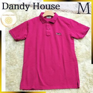 Dandy House メンズ ポロシャツ 半袖 m ピンク 刺繍ロゴ ゴルフ ボーリング ダンディハウス ロゴ 春 花見 桜