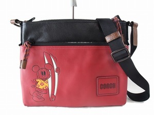 1円　美品　コーチ　COACH　3839　★　ミッキーマウス　ショルダーバッグ　★　ブラック　＆　レッド　牛革　4141