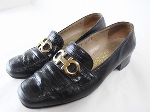 1円　サルバトーレフェラガモ　FERRAGAMO　★　リザード　ローファー　37　★　ブラック　レザー　イタリア製　2245