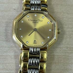 【F】Christian Dior クリスチャンディオール CD 腕時計 48133 クォーツ ゴールドカラー 電池切れ 不動品 動作未確認 の画像2