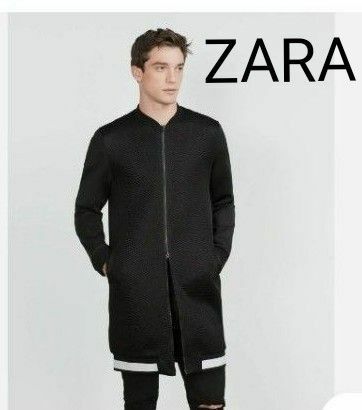 美品 ZARA トレンチコート ミディアム 野球ジャケット 黒 ブラック メッシュ パーカー L