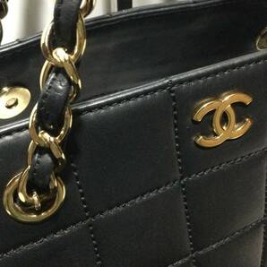 【正規品】シャネル◆CHANEL チョコバー ラムスキン チェーン トートバッグ◆ブラック● レディース ●美品 の画像3