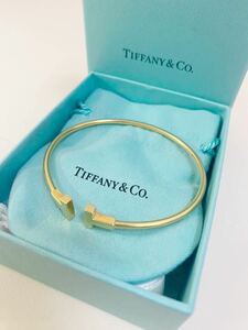 [ beautiful goods ] Tiffany T wire bangle Au750 k18 YG[ accessory equipped ]