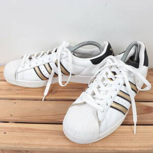 z814 アディダス スーパースター US9 1/2 27.5cm/白 ホワイト 黒 金 ゴールド adidas SUPERSTAR メンズ スニーカー 中古