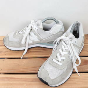 z1003[574] New balance US6.5 24.5cm/ gray white newbalance men's lady's sneakers used 