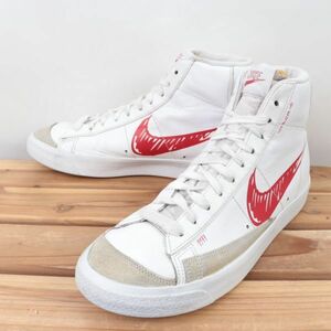 z679 ナイキ ブレーザー ミッド US8 26.0cm/白 ホワイト 赤 レッド NIKE BLAZER MID VNTG 77 ブレザー メンズ スニーカー 中古