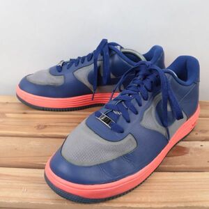 z683 ナイキ ルナ フォース1 US9.5 27.5cm/紺 ネイビー 灰 グレー ピンク系 NIKE LUNAR FORCE1 FUSE LTHR LOW メンズ スニーカー 中古