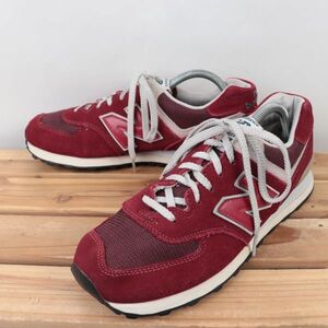 z719【574】ニューバランス US9 27.0cm/赤 バーガンディ 灰 グレー系 newbalance メンズ スニーカー 中古