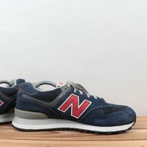 z837【574】ニューバランス US10 28.0cm/紺 ネイビー 赤 レッド 白 ホワイト newbalance メンズ スニーカー 中古_画像5