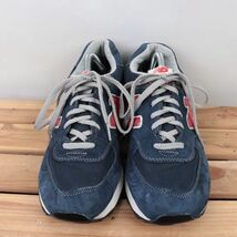 z837【574】ニューバランス US10 28.0cm/紺 ネイビー 赤 レッド 白 ホワイト newbalance メンズ スニーカー 中古_画像2